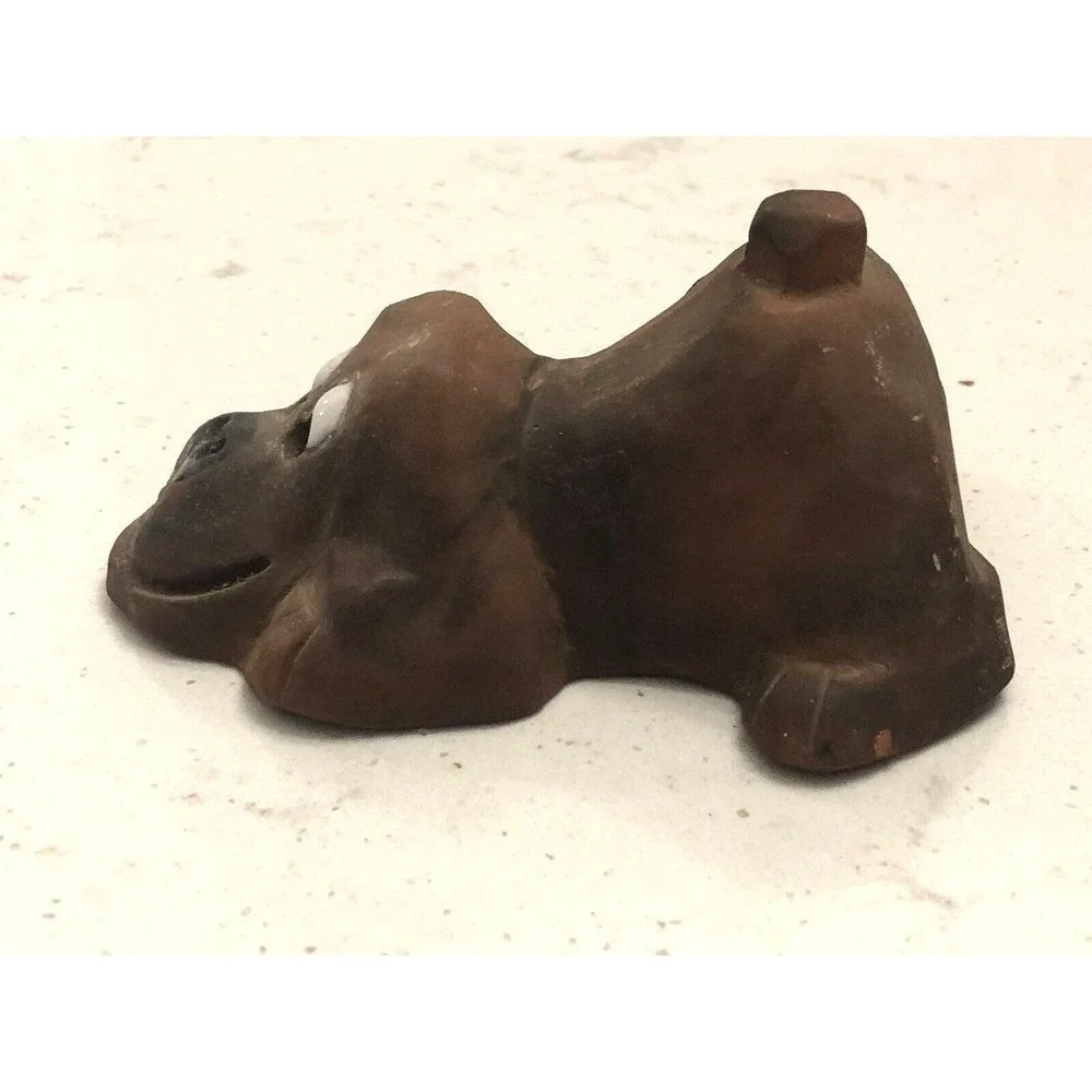 Vintage Signed Terracotta Clay Bloodhound Dog Figurine Primitive Rustic Brown - Picture 2 of 10